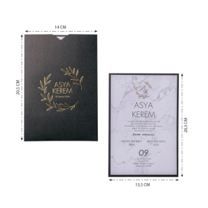 Siyah Dikdörtgez Zarfa Yaldız Baskılı Davetiye