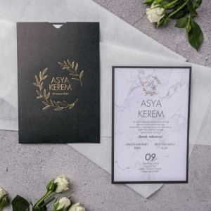 Siyah Dikdörtgez Zarfa Yaldız Baskılı Davetiye