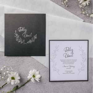 Siyah Kare Zarflı Sade Desenli Düğün Davetiyesi