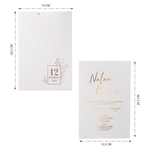 Krem Zarfa Yaldız Süslemeli Düğün Davetiyesi