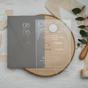 Gri Zarflı Mühürlü Asetat Davetiye