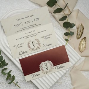 Dışı Bordo Katlamalı Davetiye