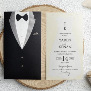 Damatlık Zarflı Gelinlikli Davetiye