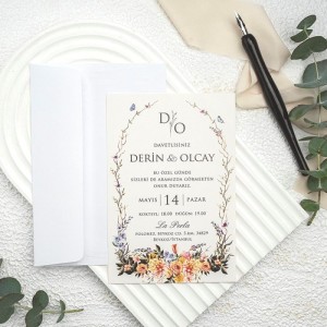 Taklı Altı Çiçek Desenli Davetiye