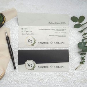 Siyah Beyaz Katlamalı Davetiye