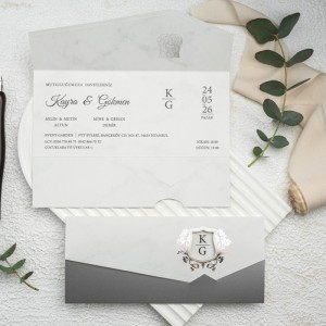 Pencereli Gümüş Yaldızlı Katlamalı Davetiye