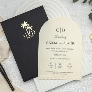 İçi Oval Kesim Siyah Zarflı Davetiye