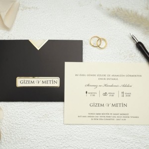 Siyah V Kesim Pencereli Zarflı Davetiye