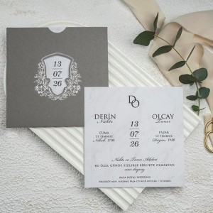 Kare Gri Yaldız Süslemeli Davetiye