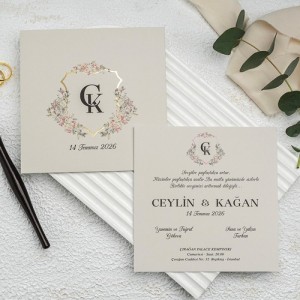 Kare Sade Yaldız Süslemeli Davetiye