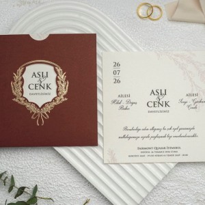 Bordo Kare Zarflı Sade Davetiye