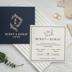 Lacivert Kare Zarflı Sade Davetiye