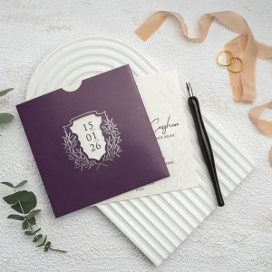 Mor Kare Pencereli Zarflı Davetiye