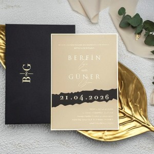 Siyah Zarflı Altın Yaldız Baskılı Davetiye