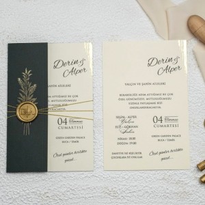Yeşil Katlamalı Zarflı Mühürlü Davetiye