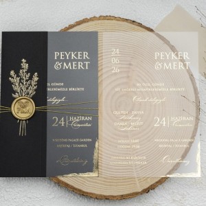 Çiçek Mühür Aksesuarlı Asetat Davetiye