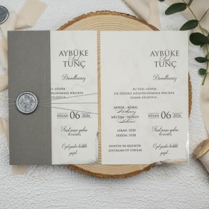 Mühürlü Kenarları Gümüş Yaldızlı Davetiye