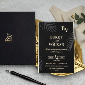 İçi Dışı Siyah Yaldızlı Davetiye