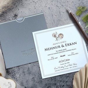 Gri Kare Zarflı Modern Davetiye