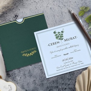 Yaldız Süslemeli Yeşil Zarflı Davetiye