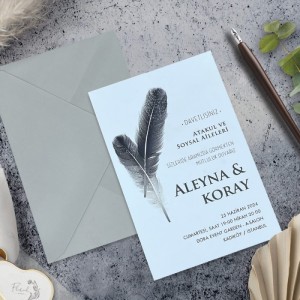 Tüylü Gri Zarflı Davetiye