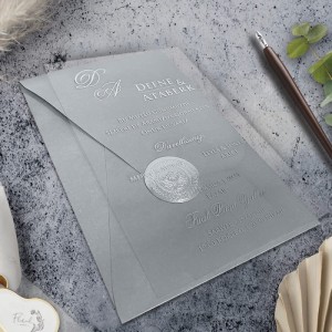 Gri Zarflı Mühürlü Asetat Davetiye