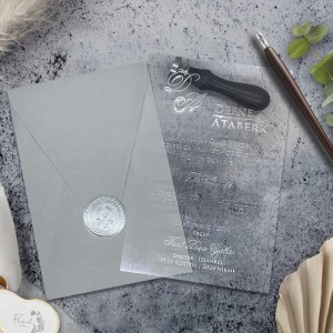 Gri Zarflı Mühürlü Asetat Davetiye