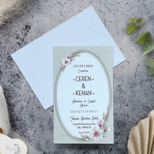 Oval Çiçekli Tasarımlı Davetiye