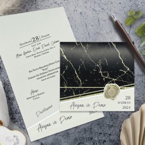 Mermer Desenli Kare Katlamalı Davetiye