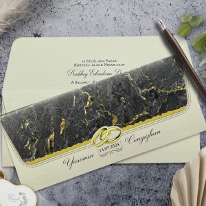 Yüzüklü Mermer Desenli Davetiye