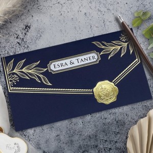 Mühür Görünümlü Yaldız Süslemeli Davetiye