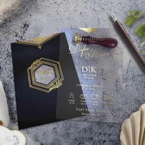 Siyah Yaldız Süslemeli Zarflı Davetiye