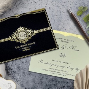 Siyah Zarf Yaldız Süslemeli Davetiye