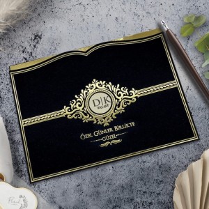 Siyah Zarf Yaldız Süslemeli Davetiye