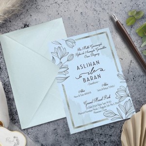 Çizgisel Çiçek Tasarımlı Davetiye