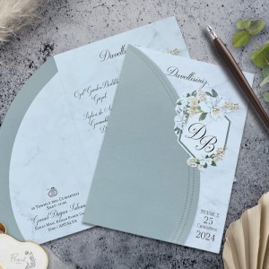 Soldan Katlamalı Geçmeli Çiçekli Davetiye