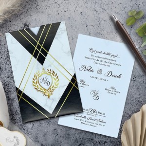 Siyah Beyaz Mermer Desenli Davetiye