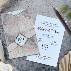 Mermer Desenli Pencereli Zarflı Davetiye