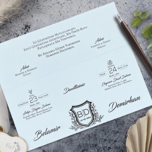 Mermer Desenli Üstten Katlamalı Davetiye