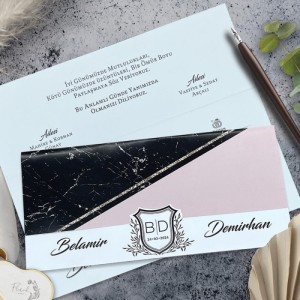 Mermer Desenli Üstten Katlamalı Davetiye