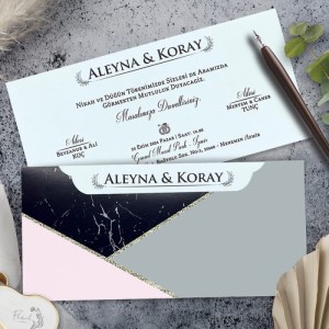 Mermer Desenli Yatay Tasarımlı Davetiye