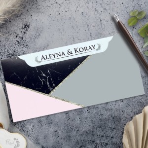 Mermer Desenli Yatay Tasarımlı Davetiye