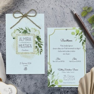 Yapraklı Çiçekli İkili Davetiye