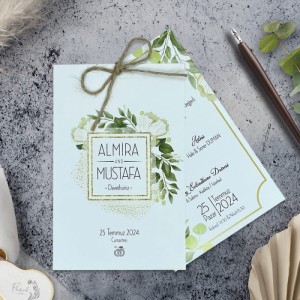 Yapraklı Çiçekli İkili Davetiye