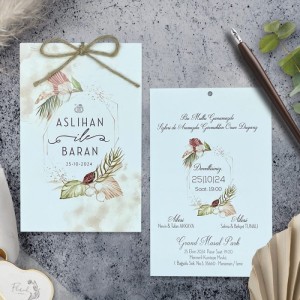 İpli Çelenkli Tasarımlı İkili Davetiye