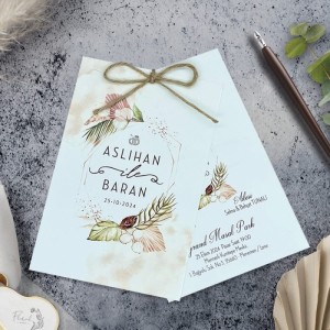 İpli Çelenkli Tasarımlı İkili Davetiye