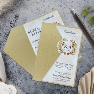 Soldan Katlamalı Çiçekli Davetiye