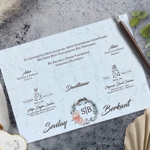 Yeşil Yapraklı Kapaklı Katlamalı Davetiye