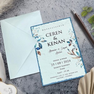 Çiçekli Sade Beyaz Zarflı Davetiye