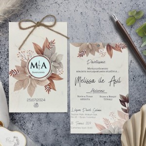 Yapraklı Krem İkili Davetiye